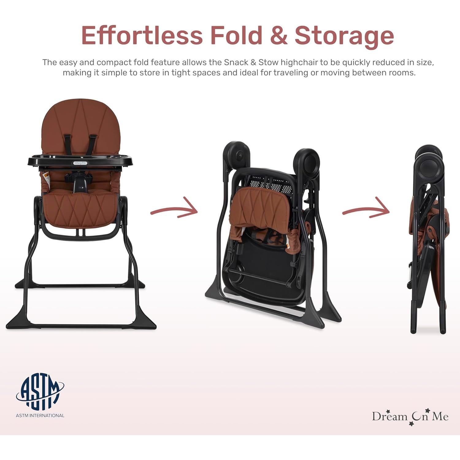 Silla Alta para Bebés Dream On Me Snack & Stow Cognac Plegable