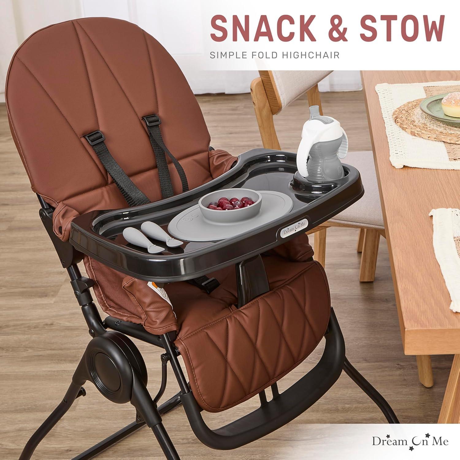 Silla Alta para Bebés Dream On Me Snack & Stow Cognac Plegable