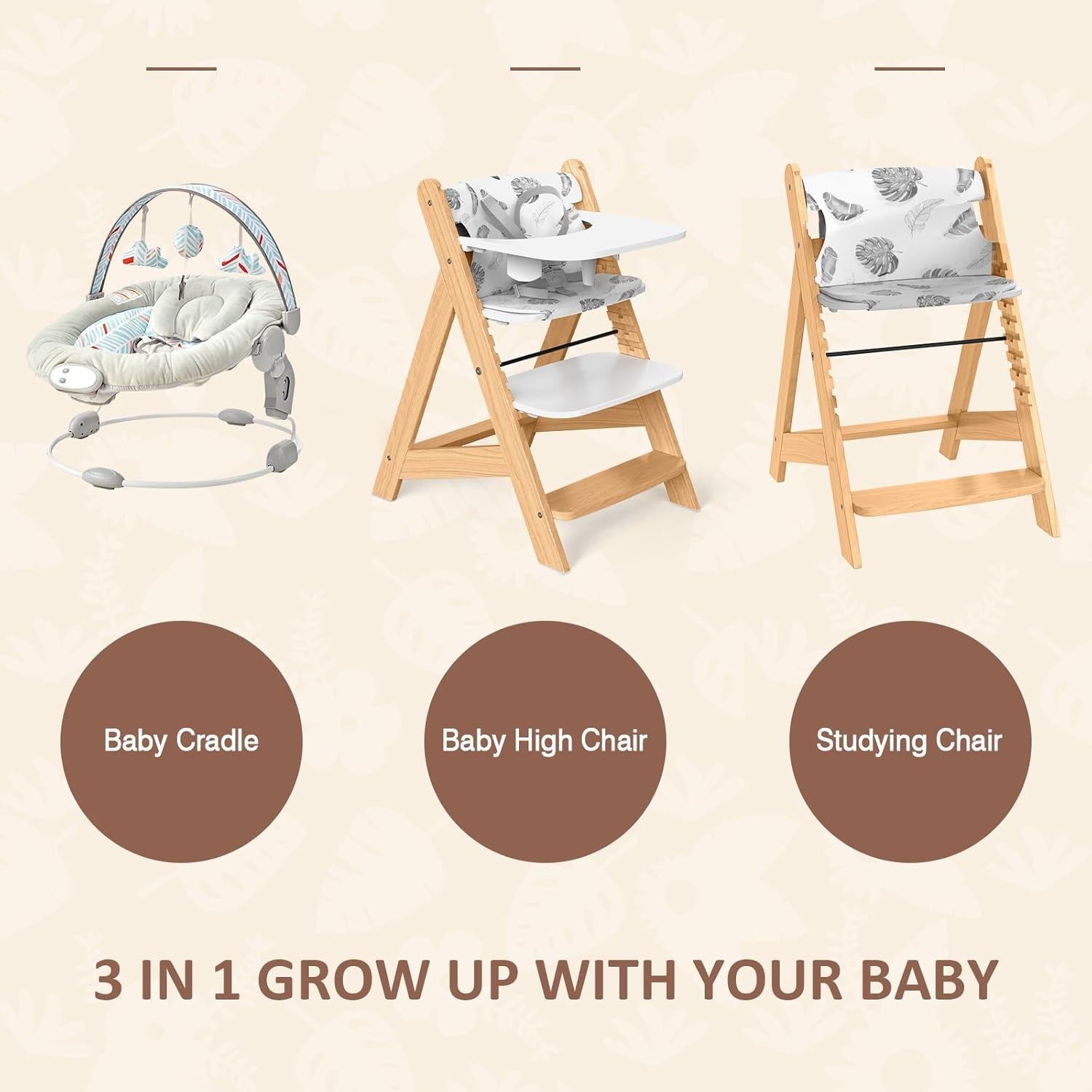 Silla Alta de Madera Amarilla con Columpio y Bandeja - 8.16 kg