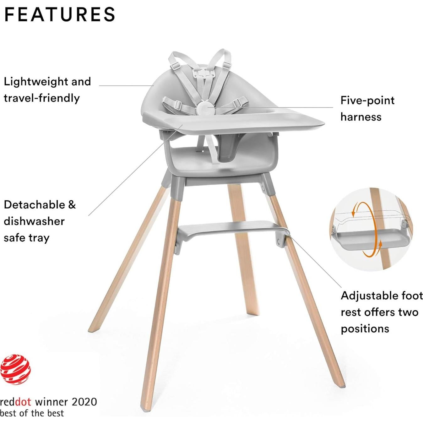 Silla Alta Stokke Clikk Gris Nube con Bandeja y Arnés