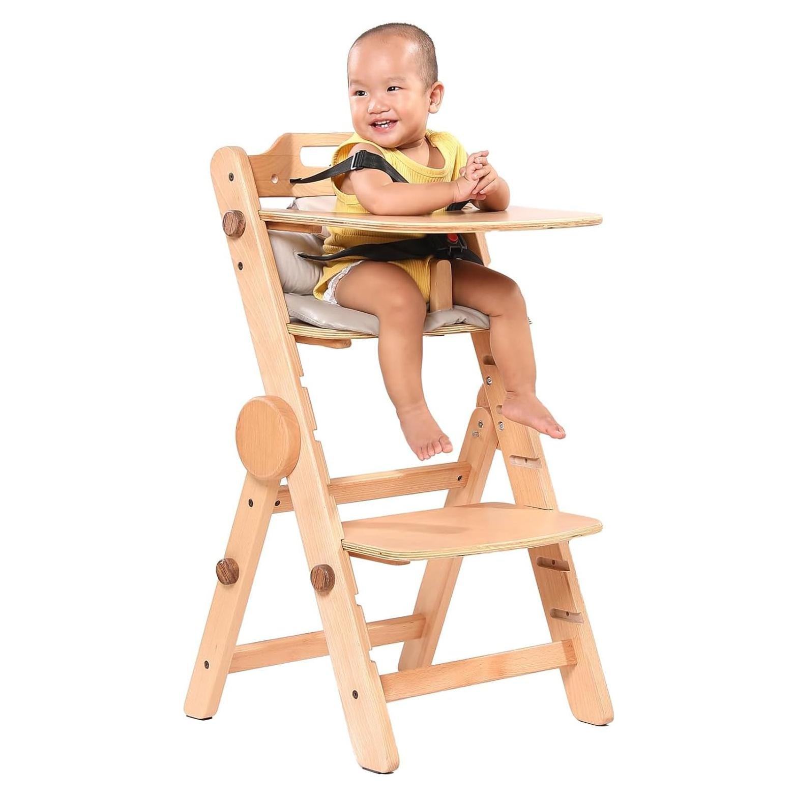 Silla Alta de Madera AIMOADO para Bebés con Bandeja Ajustable