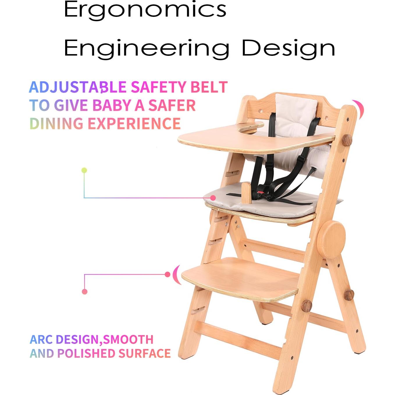 Silla Alta de Madera AIMOADO para Bebés con Bandeja Ajustable