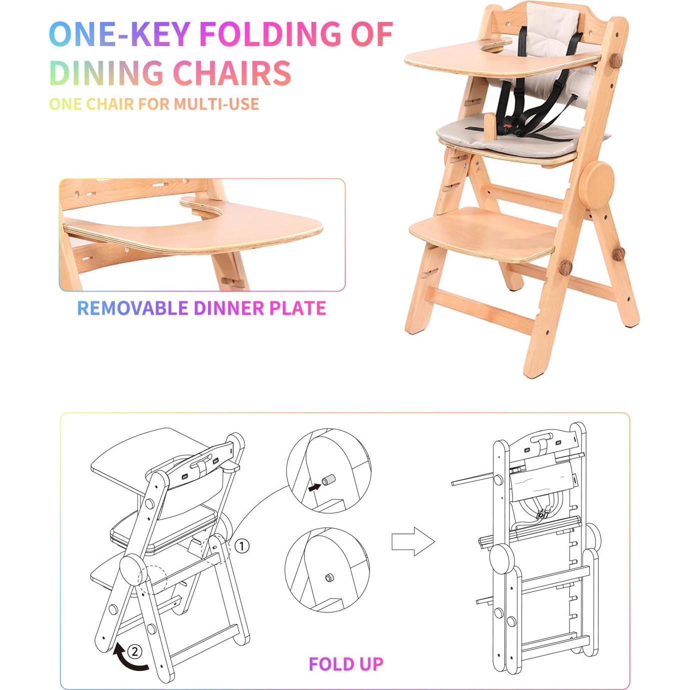 Silla Alta de Madera AIMOADO para Bebés con Bandeja Ajustable