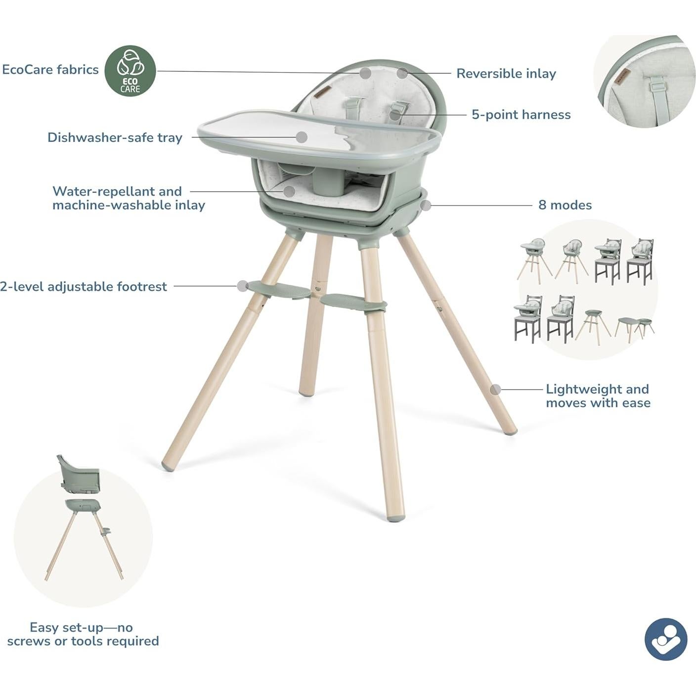 Silla Alta Maxi-Cosi Moa 8-en-1 Verde Clásico Lavable