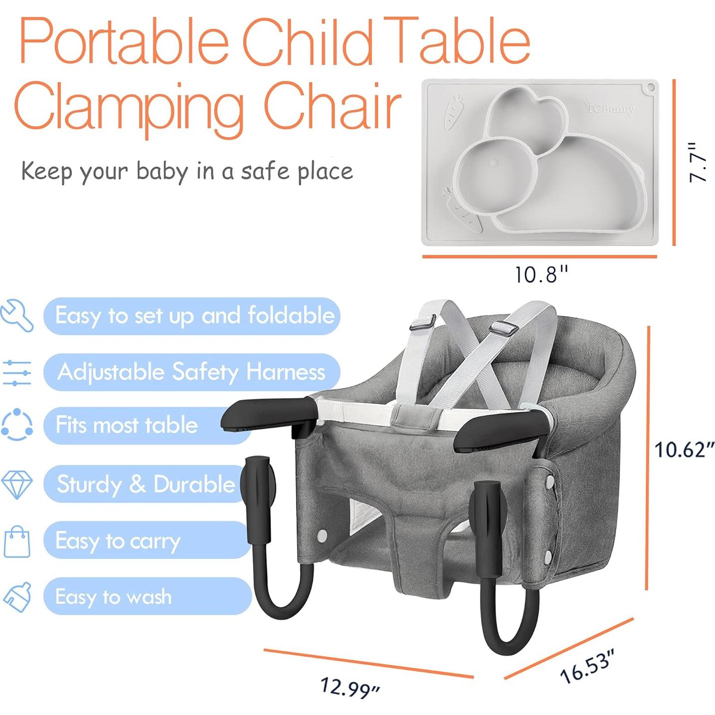 Silla de Gancho Plegable TCBunny para Bebés - Gris, 16.8 kg