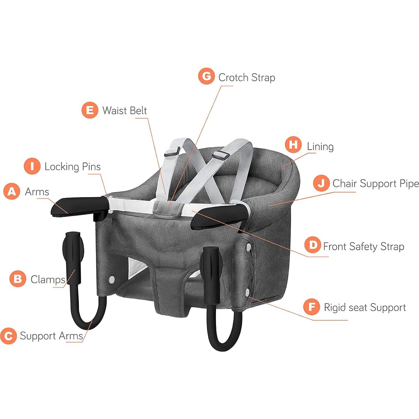 Silla de Gancho Plegable TCBunny para Bebés - Gris, 16.8 kg