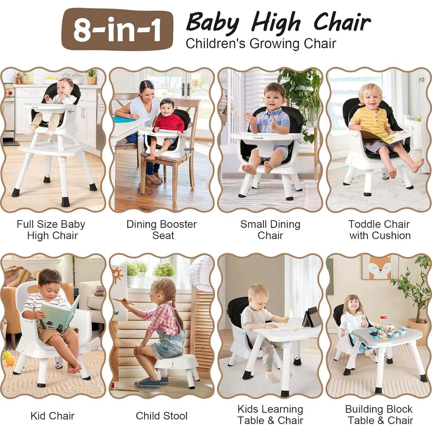 Silla Alta Multifuncional Cowiewie 8 en 1 para Bebés - Negro