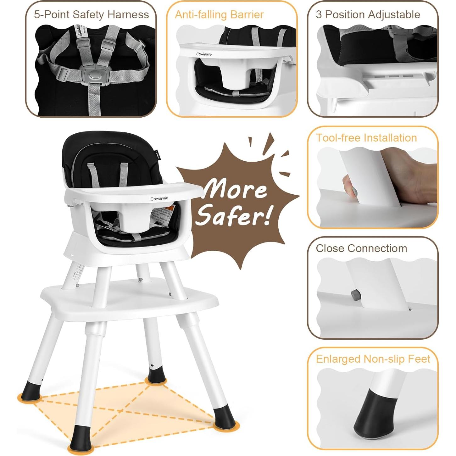 Silla Alta Multifuncional Cowiewie 8 en 1 para Bebés - Negro