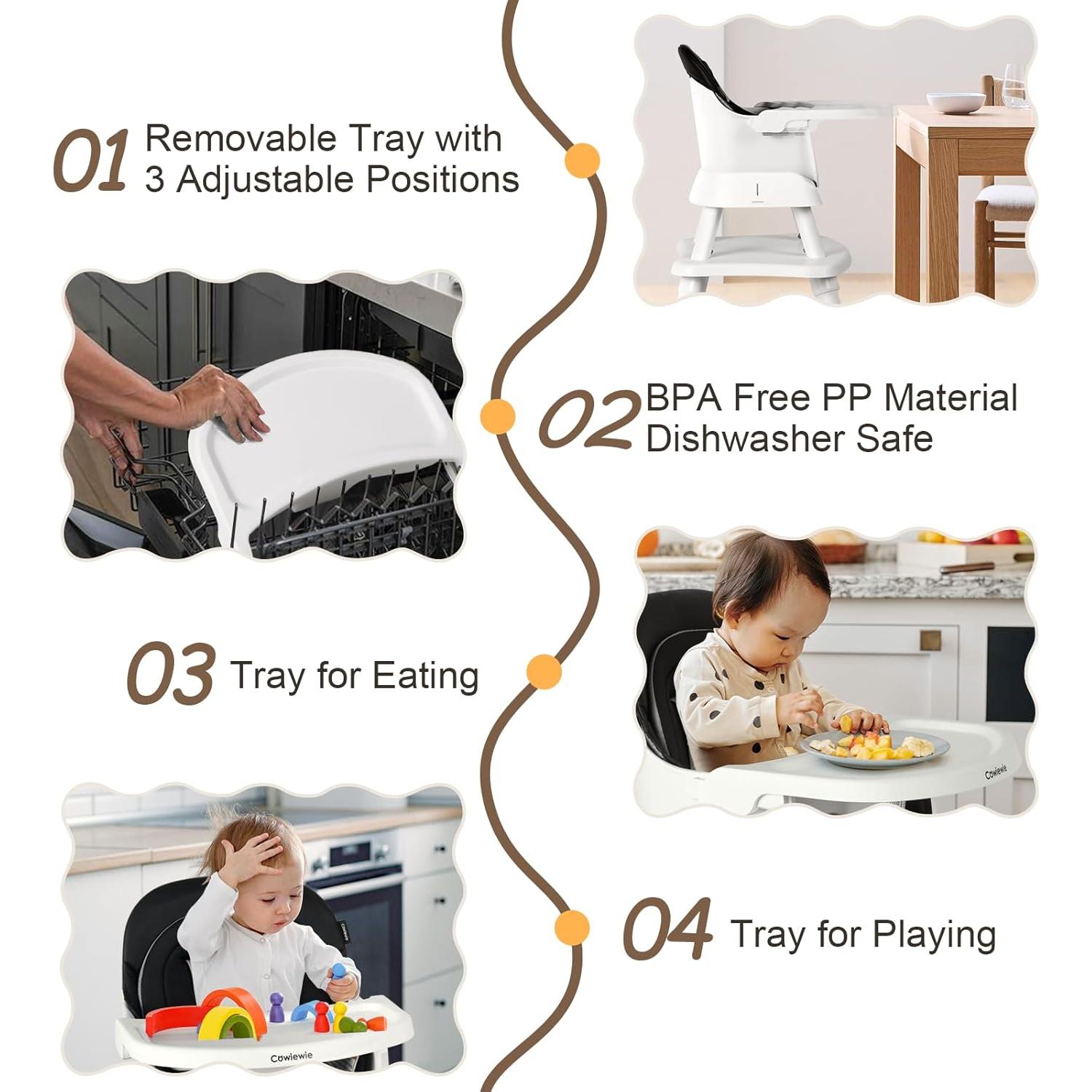 Silla Alta Multifuncional Cowiewie 8 en 1 para Bebés - Negro