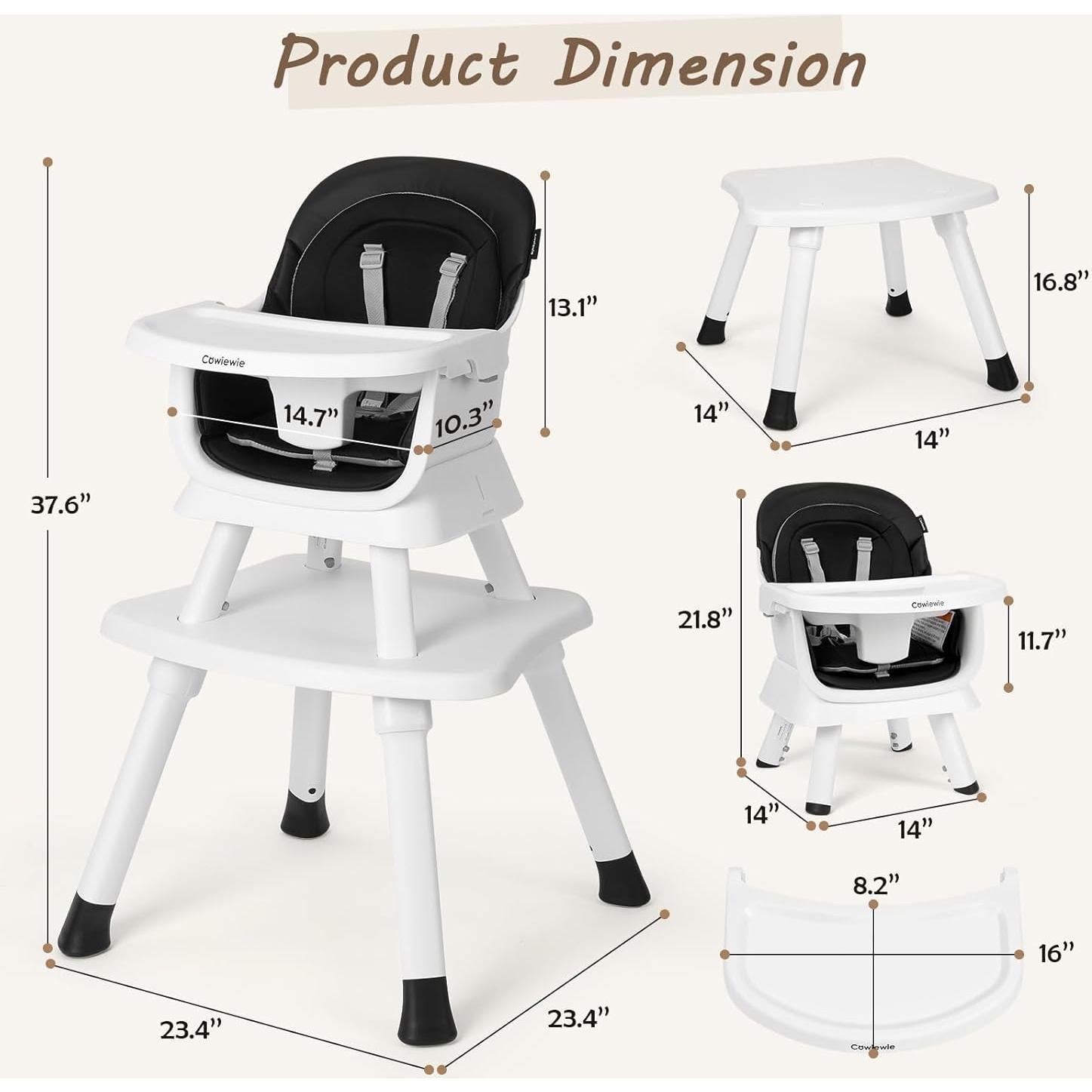 Silla Alta Multifuncional Cowiewie 8 en 1 para Bebés - Negro