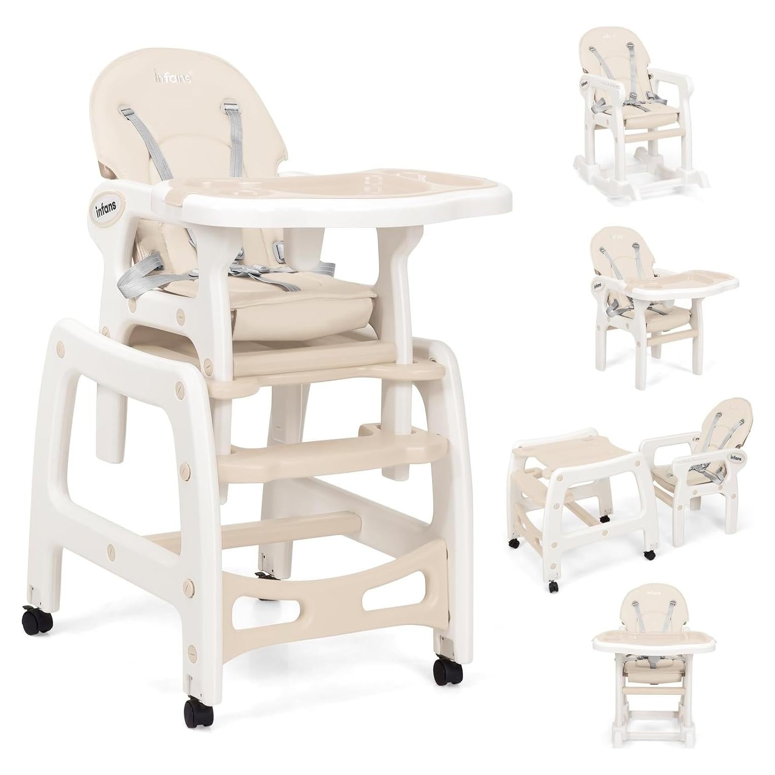Silla Alta Multifuncional INFANS 5 en 1 Beige para Bebés