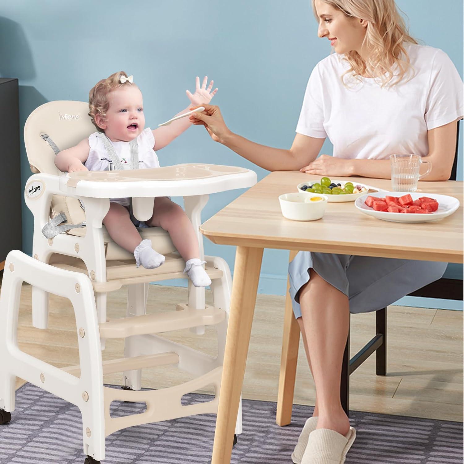 Silla Alta Multifuncional INFANS 5 en 1 Beige para Bebés