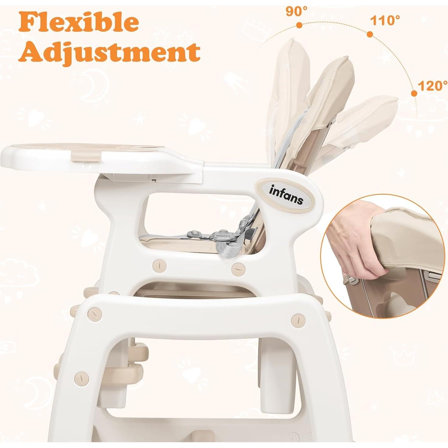 Silla Alta Multifuncional INFANS 5 en 1 Beige para Bebés