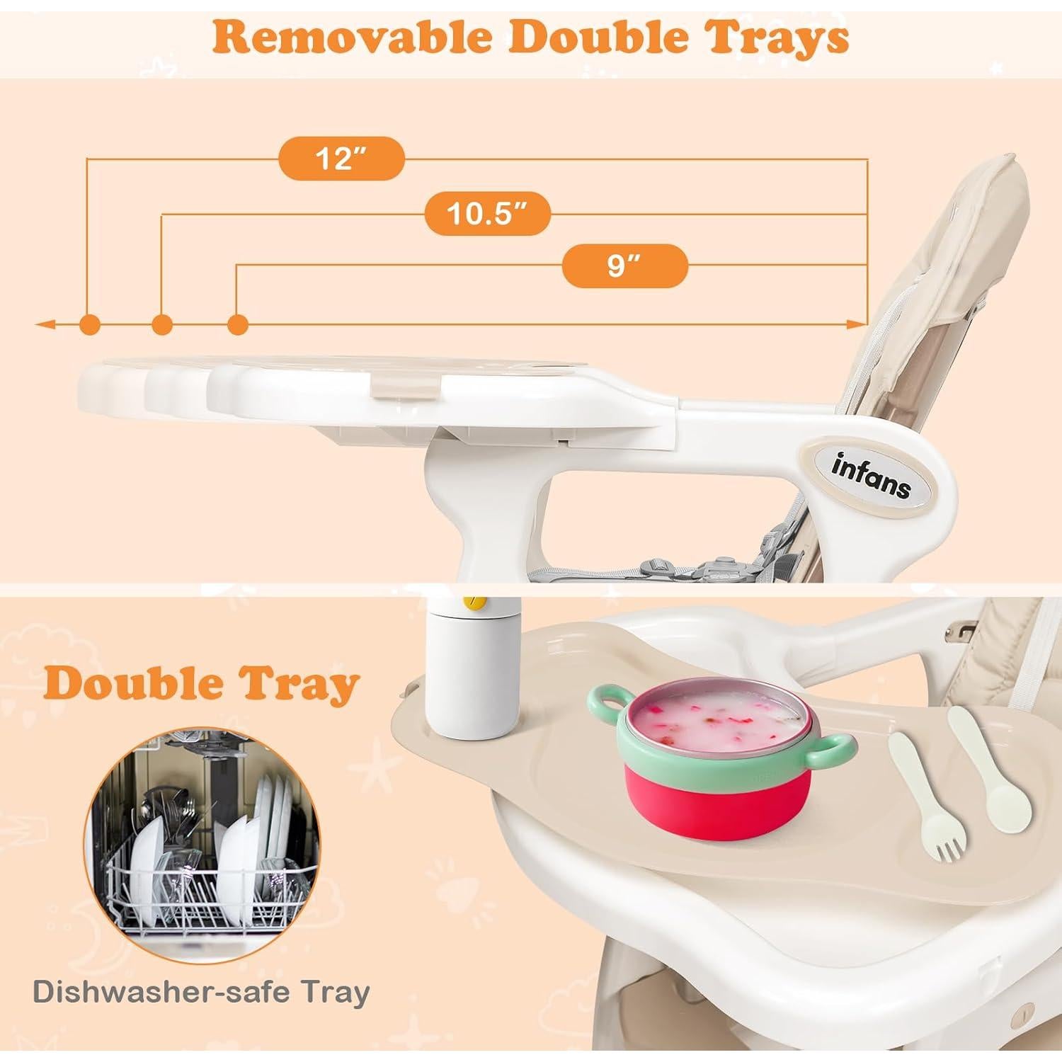 Silla Alta Multifuncional INFANS 5 en 1 Beige para Bebés