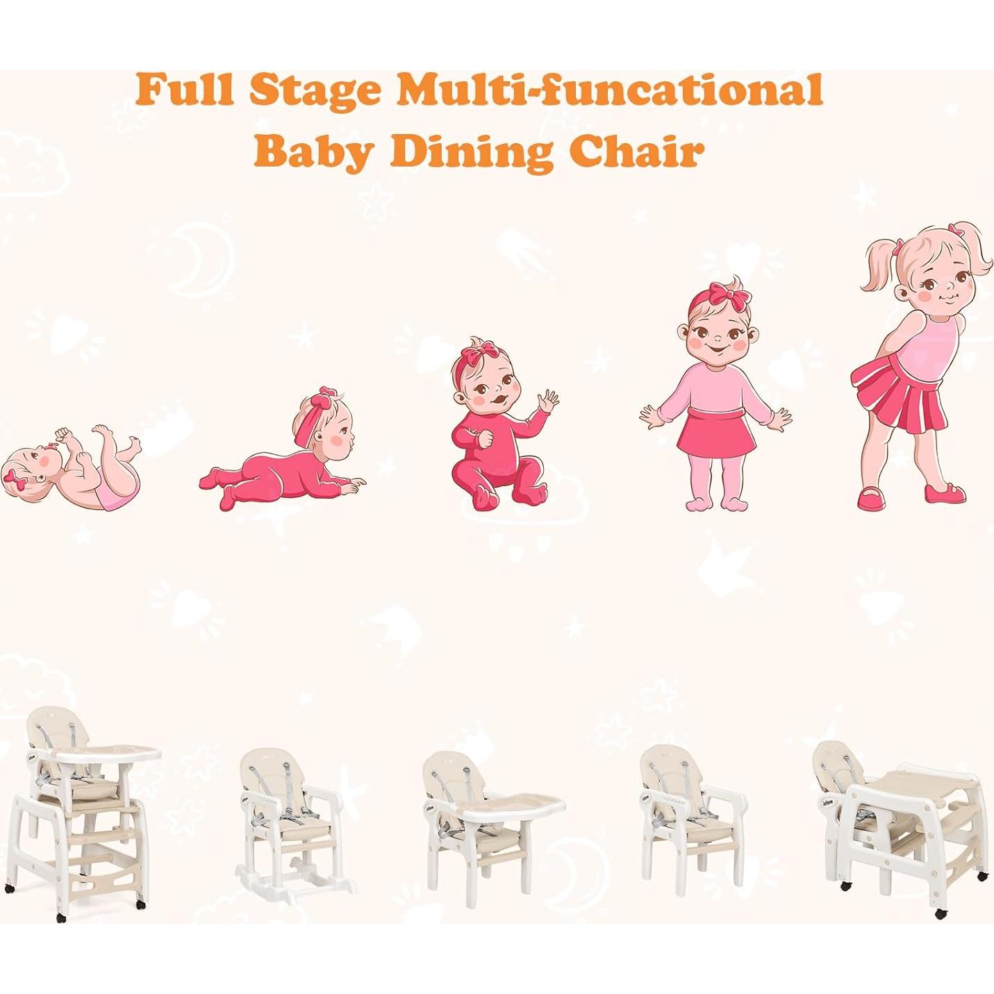 Silla Alta Multifuncional INFANS 5 en 1 Beige para Bebés