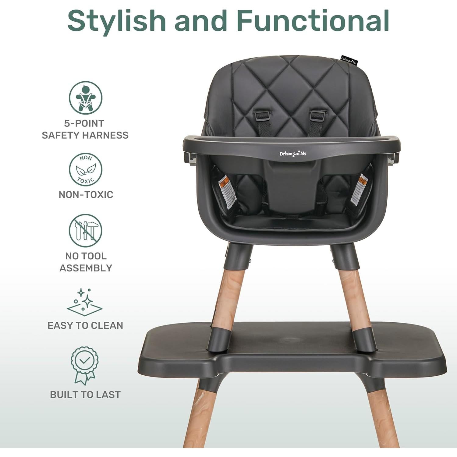 Silla Alta Convertible Dream On Me Luna 4-en-1 Negra