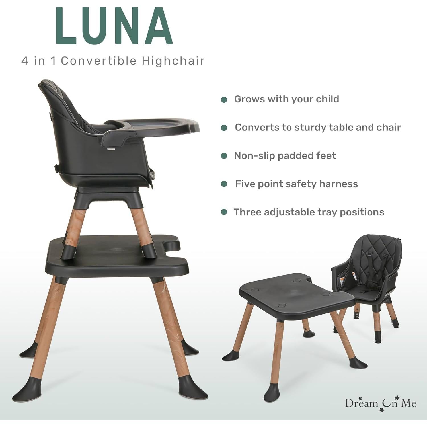 Silla Alta Convertible Dream On Me Luna 4-en-1 Negra