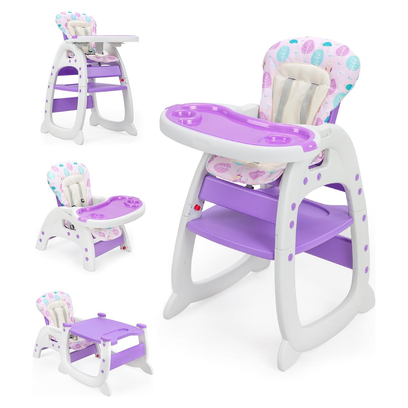 Silla Alta para Bebés SANDINRAYLI Ajustable Púrpura 3 en 1