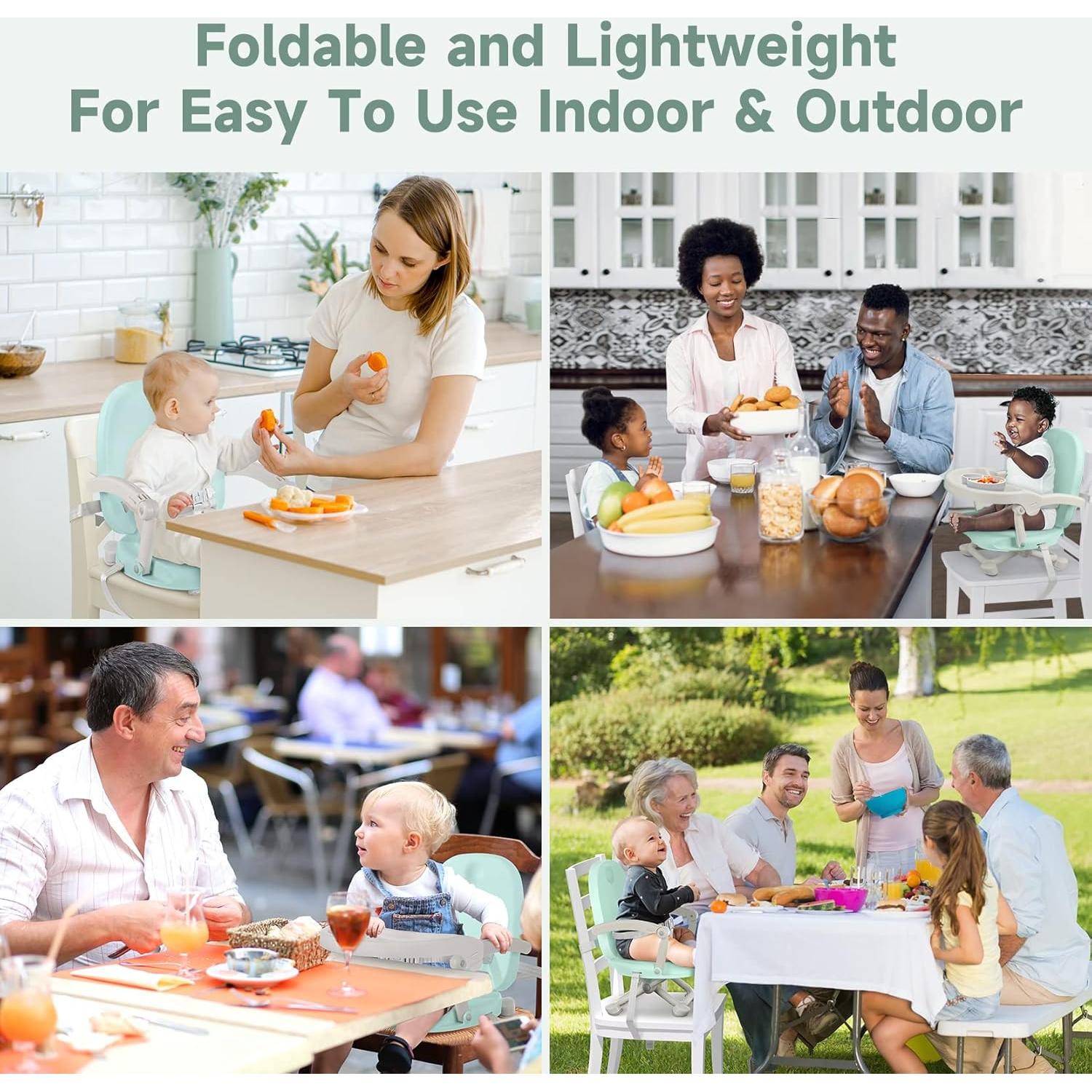 Silla Alta Plegable para Bebé YOLEO Ajustable Verde 1.8kg