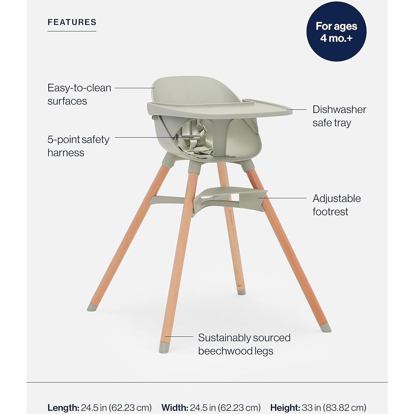 Silla Alta Convertible Lalo 3-en-1 para Bebés Salvia