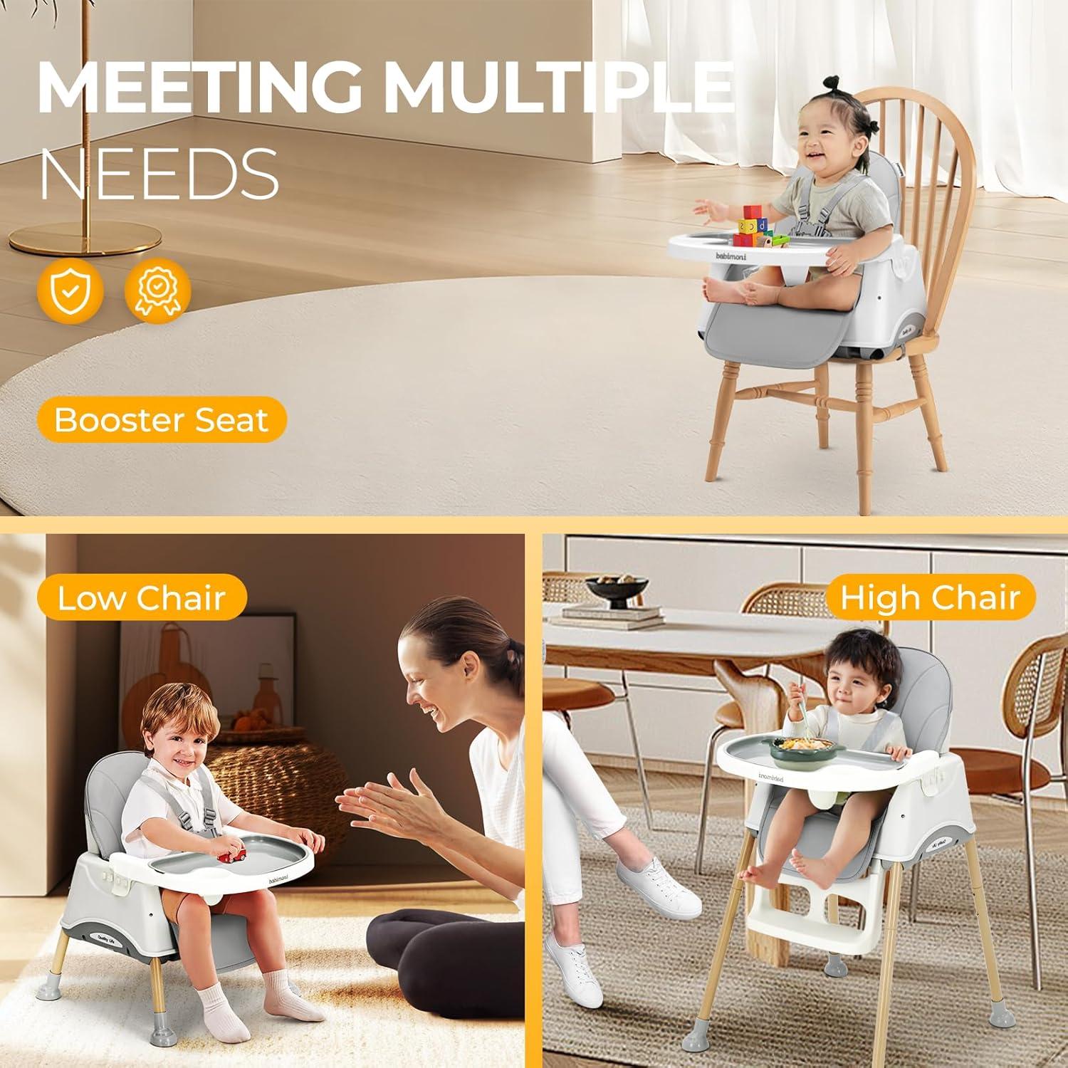 Silla Alta Convertible 3 en 1 para Bebés - Gris