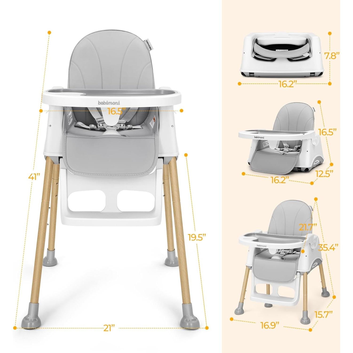 Silla Alta Convertible 3 en 1 para Bebés - Gris