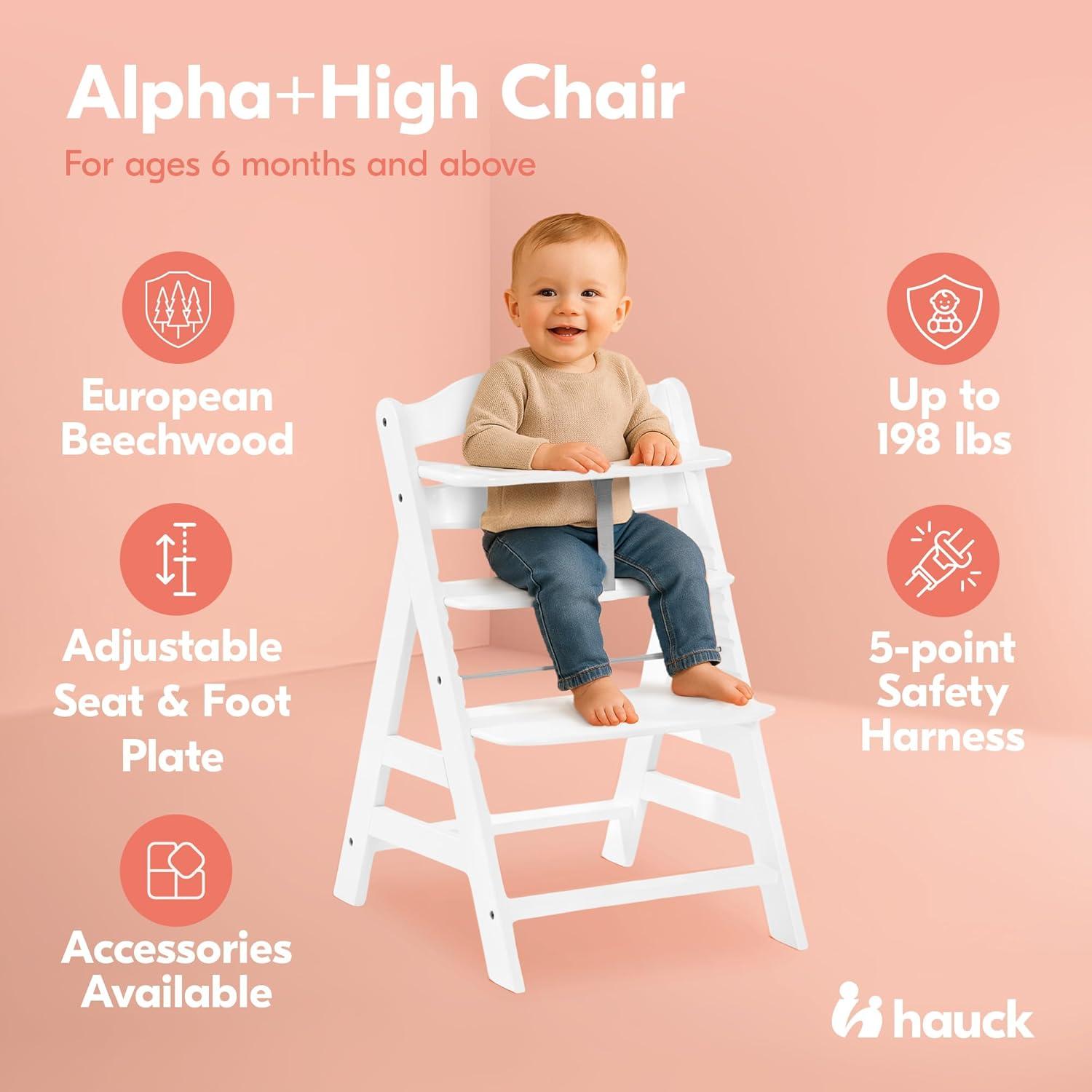 hauck Alpha+ Grow Along Solid Beechwood Highchair with Adjustable Seat, White