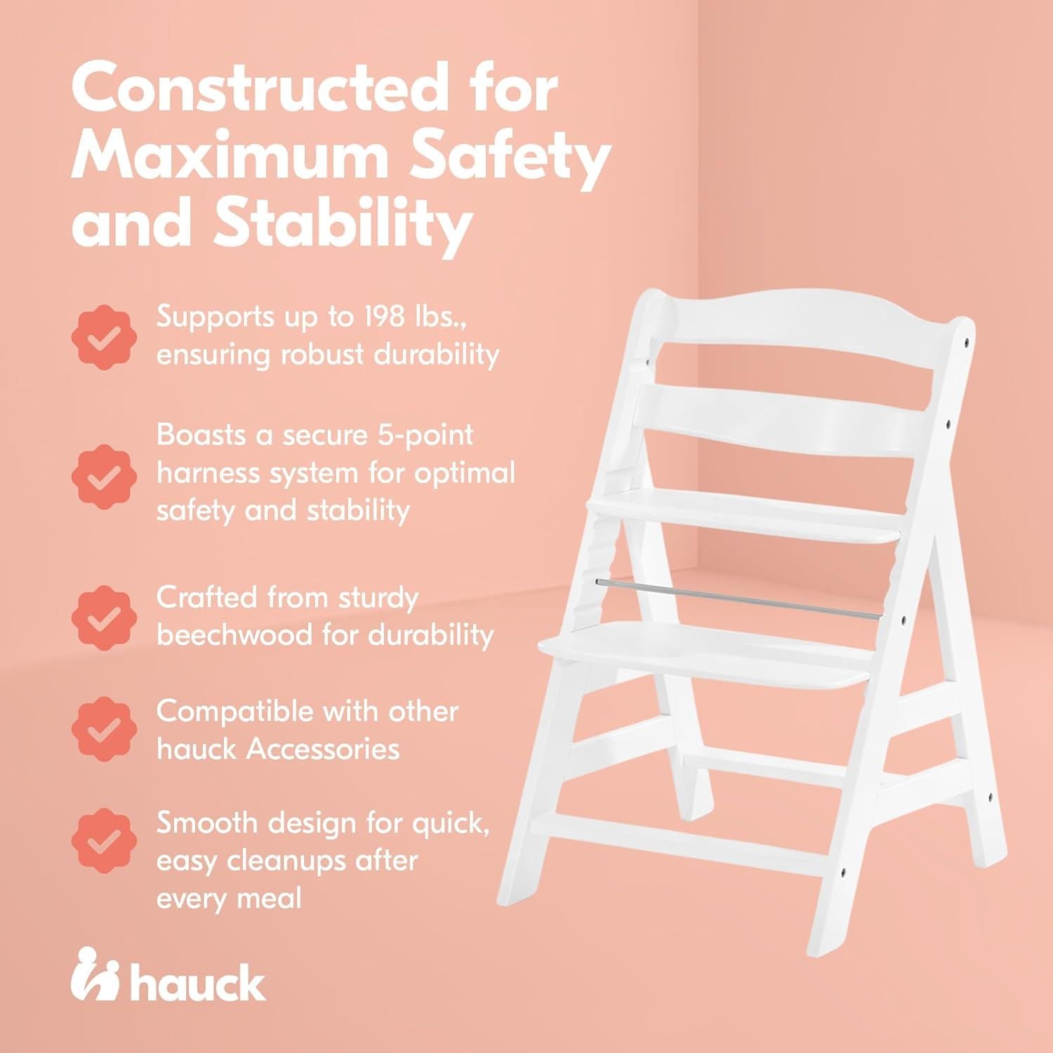 hauck Alpha+ Grow Along Solid Beechwood Highchair with Adjustable Seat, White