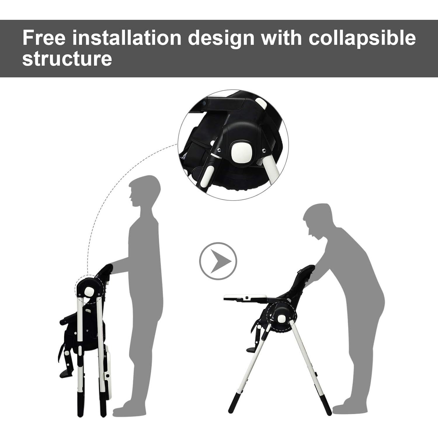 Silla Alta INFANS Plegable para Bebés y Niños - Ajustable, Negro