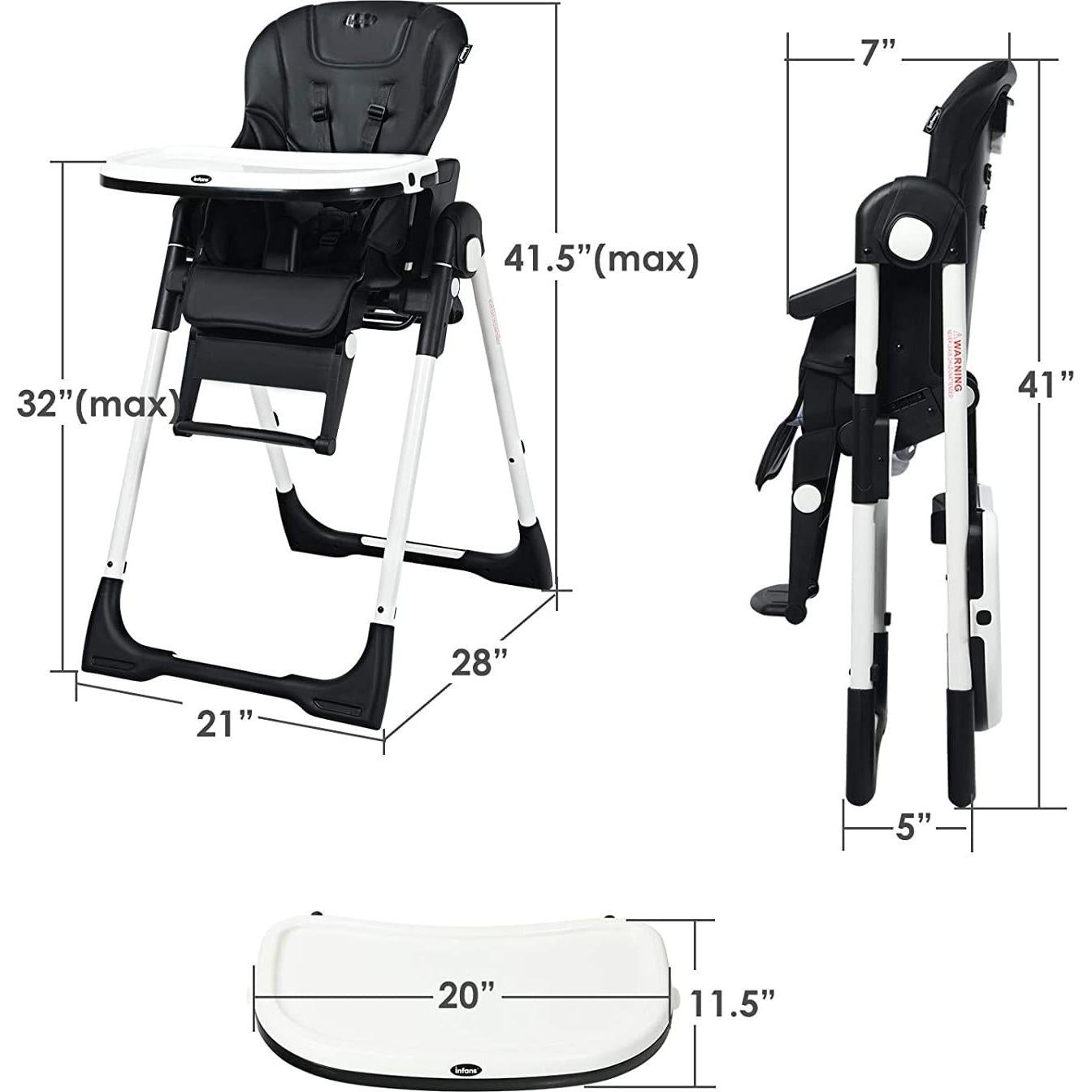 Silla Alta INFANS Plegable para Bebés y Niños - Ajustable, Negro