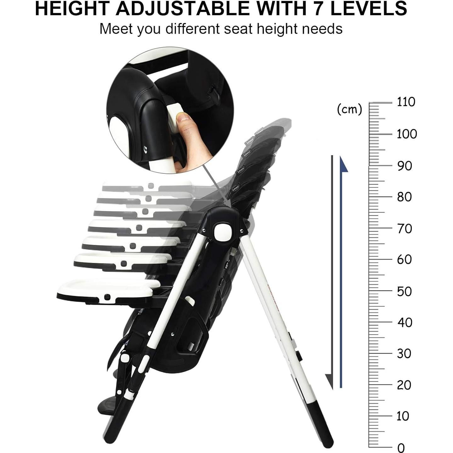 Silla Alta INFANS Plegable para Bebés y Niños - Ajustable, Negro