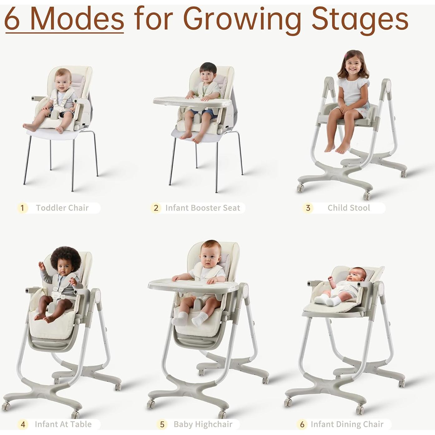 Silla Alta Convertible 6 en 1 Hagaday Blanca para Bebés