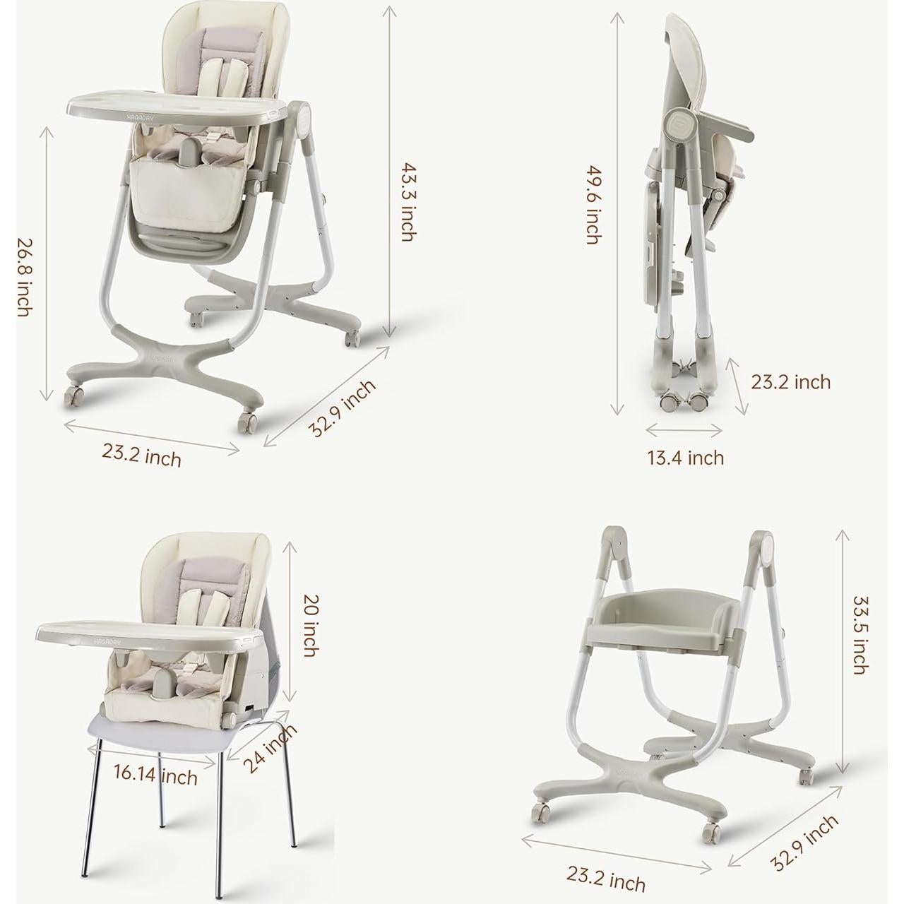 Silla Alta Convertible 6 en 1 Hagaday Blanca para Bebés