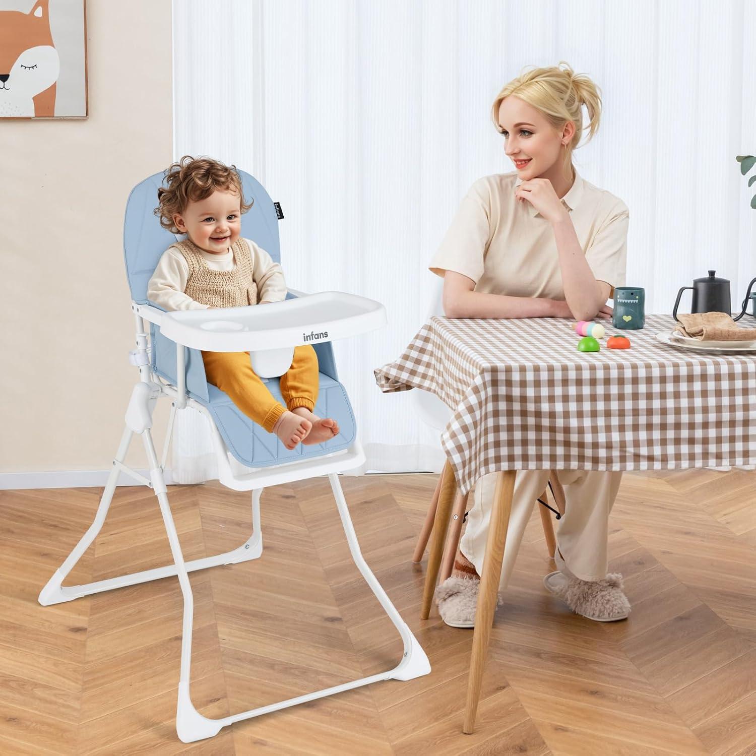 Silla Alta Plegable INFANS para Bebés Ajustable 6-36 Meses Azul