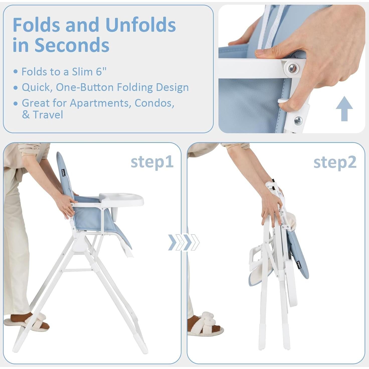 Silla Alta Plegable INFANS para Bebés Ajustable 6-36 Meses Azul