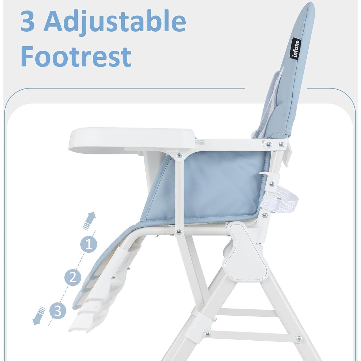 Silla Alta Plegable INFANS para Bebés Ajustable 6-36 Meses Azul