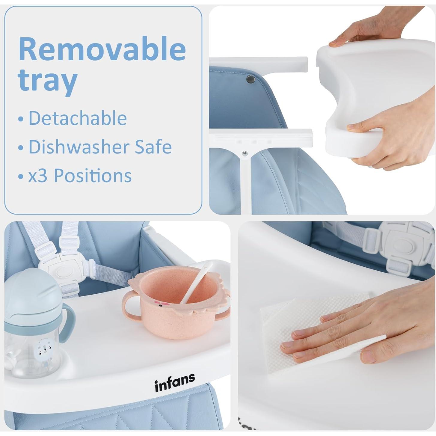 Silla Alta Plegable INFANS para Bebés Ajustable 6-36 Meses Azul