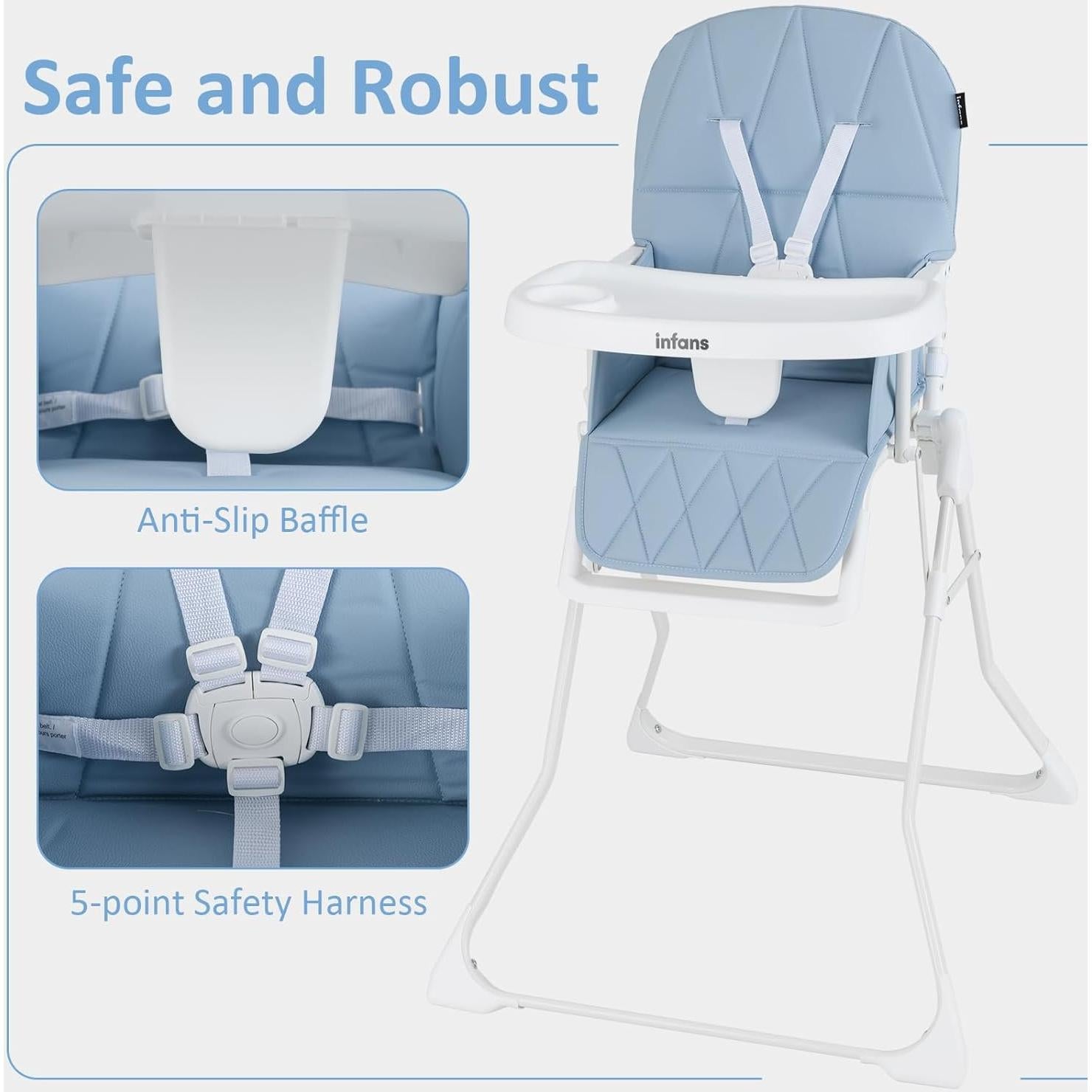 Silla Alta Plegable INFANS para Bebés Ajustable 6-36 Meses Azul