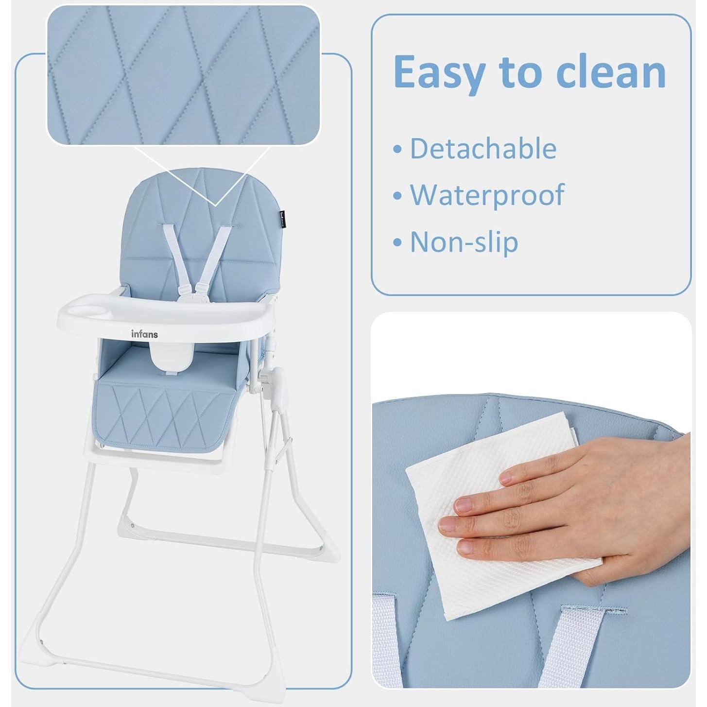 Silla Alta Plegable INFANS para Bebés Ajustable 6-36 Meses Azul