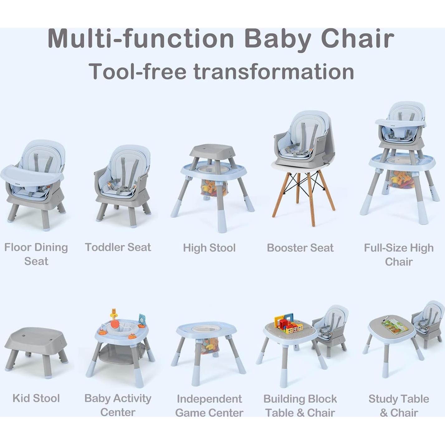 Silla Alta Multifuncional INFANS 9 en 1 para Bebés Azul