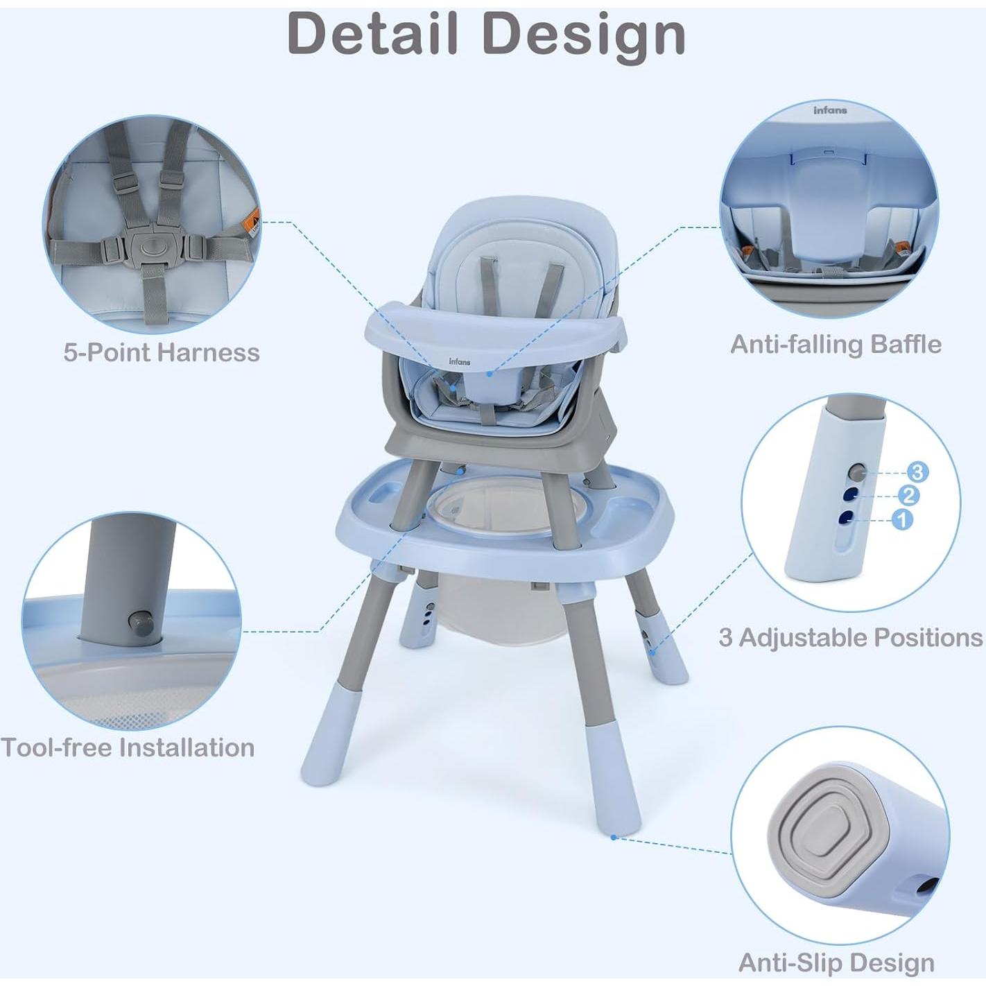 Silla Alta Multifuncional INFANS 9 en 1 para Bebés Azul
