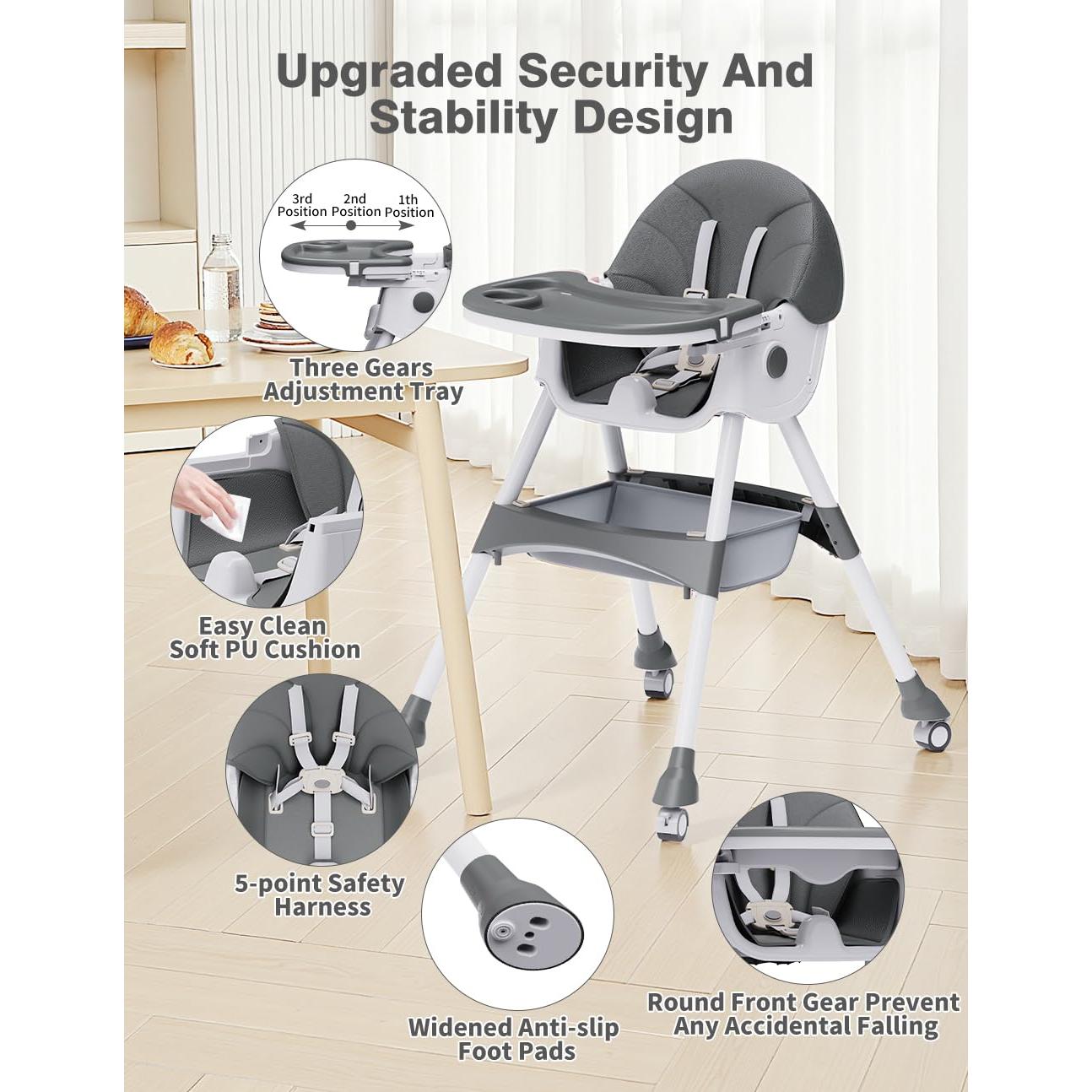 Silla Alta Convertible 4 en 1 Bonbay Gris para Bebés