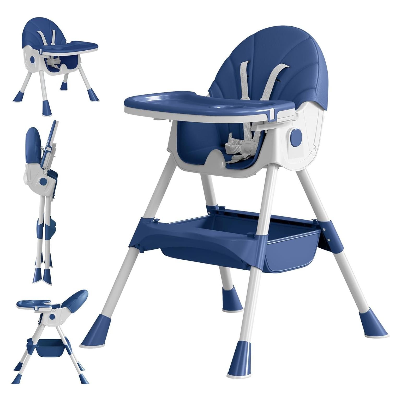 Silla Alta Plegable 5 en 1 ROUTTOON Azul Marino para Bebés