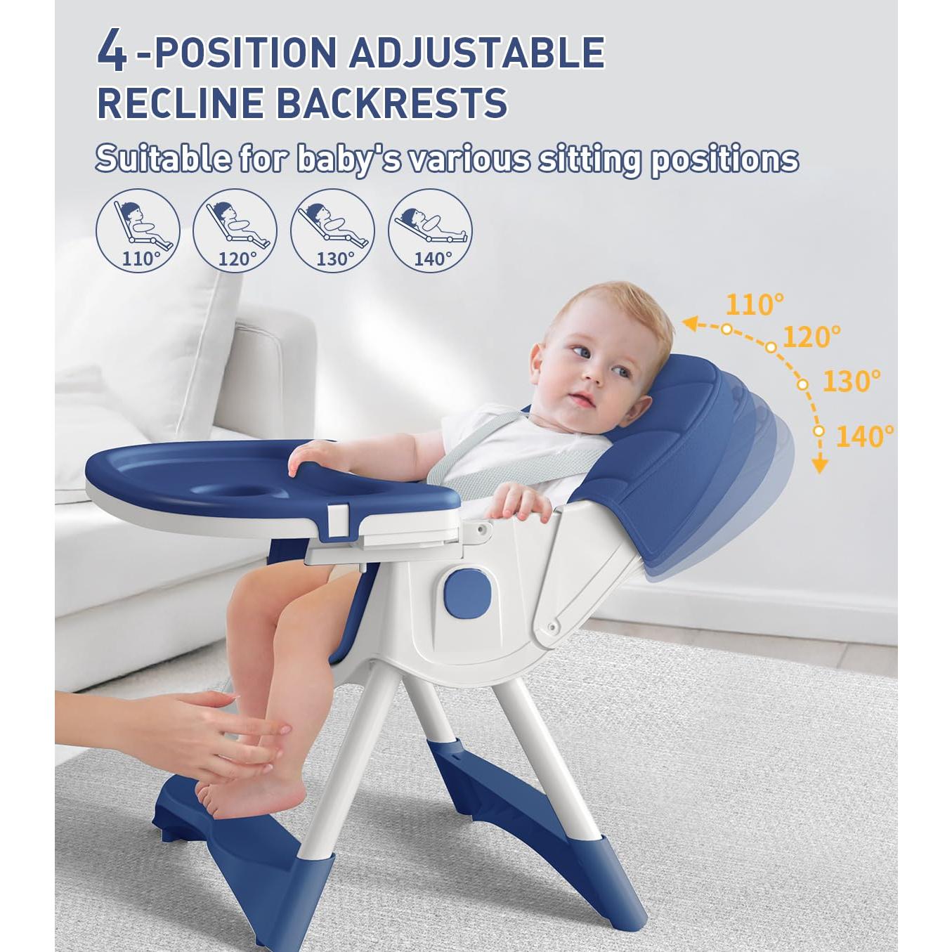 Silla Alta Plegable 5 en 1 ROUTTOON Azul Marino para Bebés