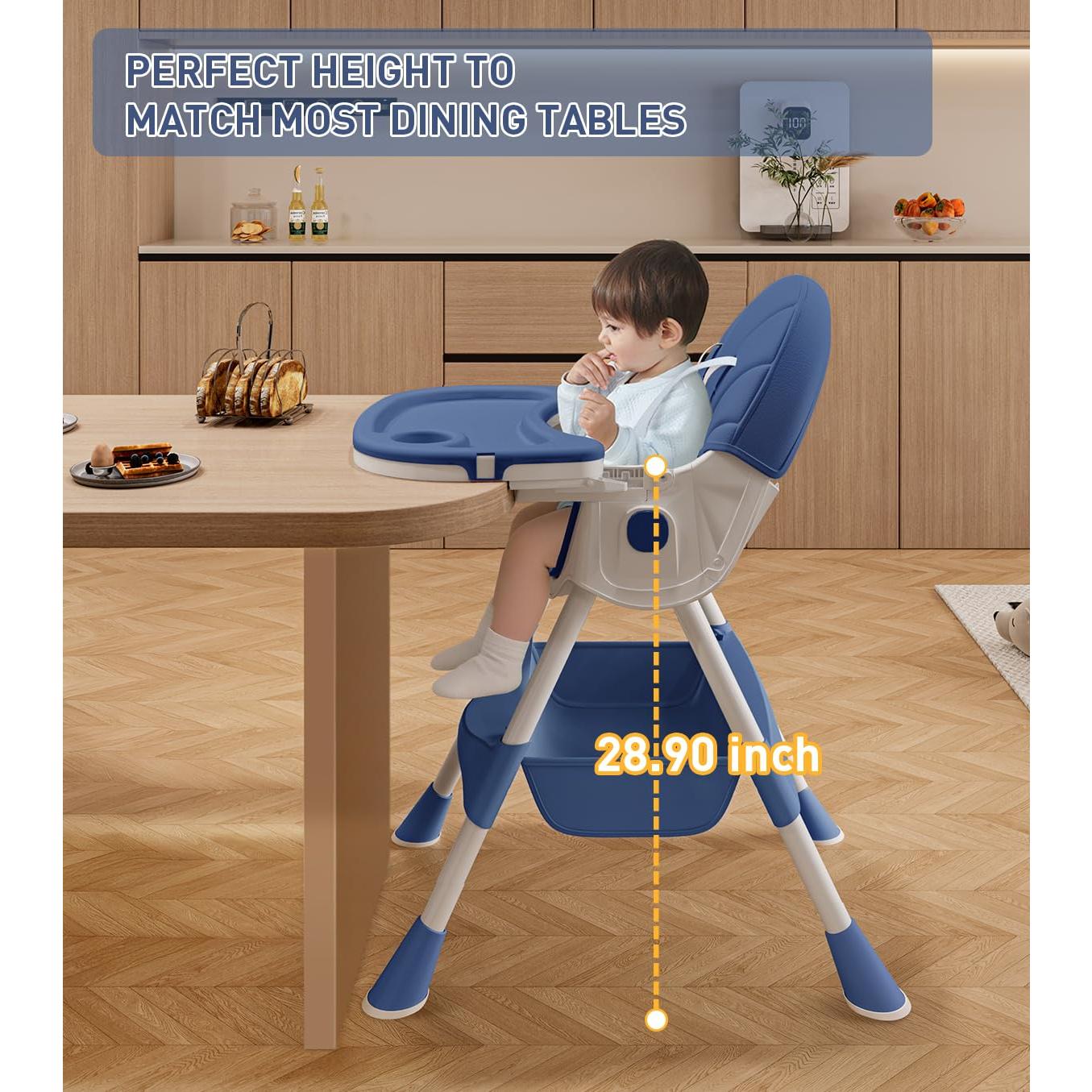 Silla Alta Plegable 5 en 1 ROUTTOON Azul Marino para Bebés