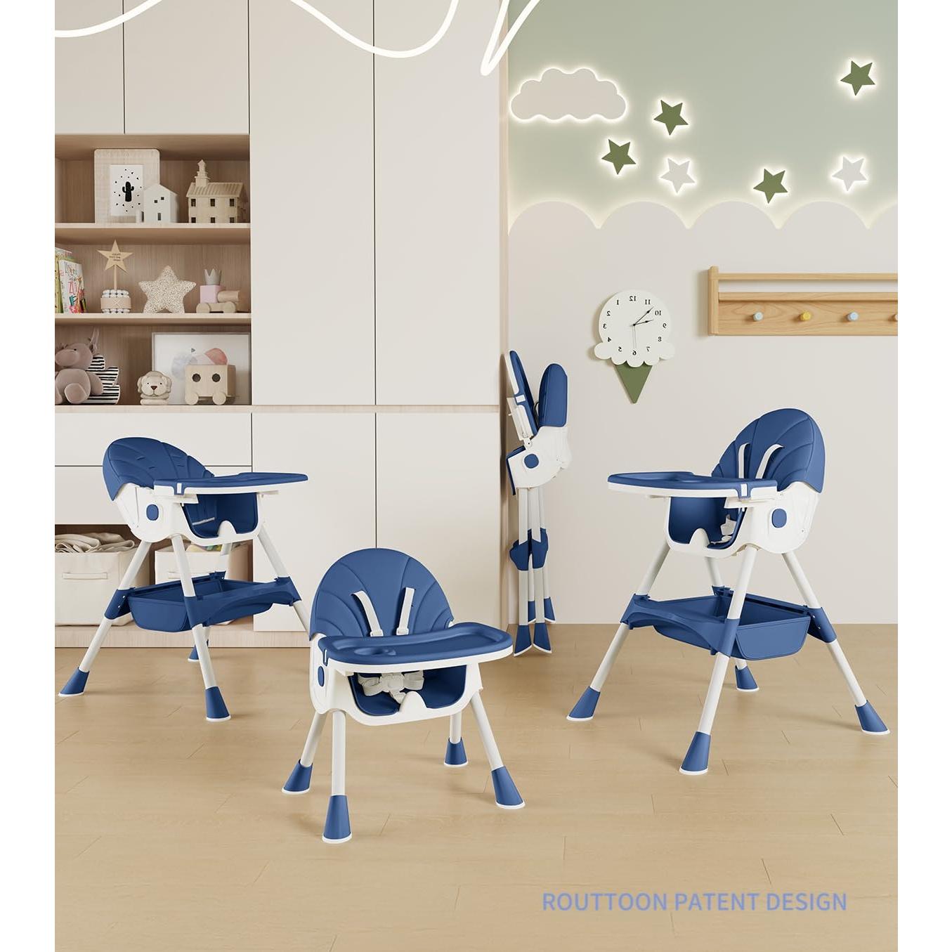 Silla Alta Plegable 5 en 1 ROUTTOON Azul Marino para Bebés