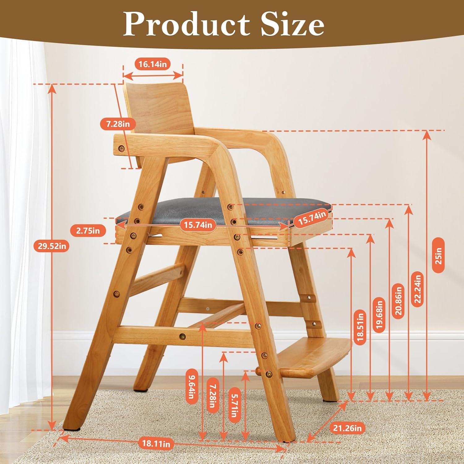 Silla Alta Ajustable ALeesing para Niños de Madera Natural
