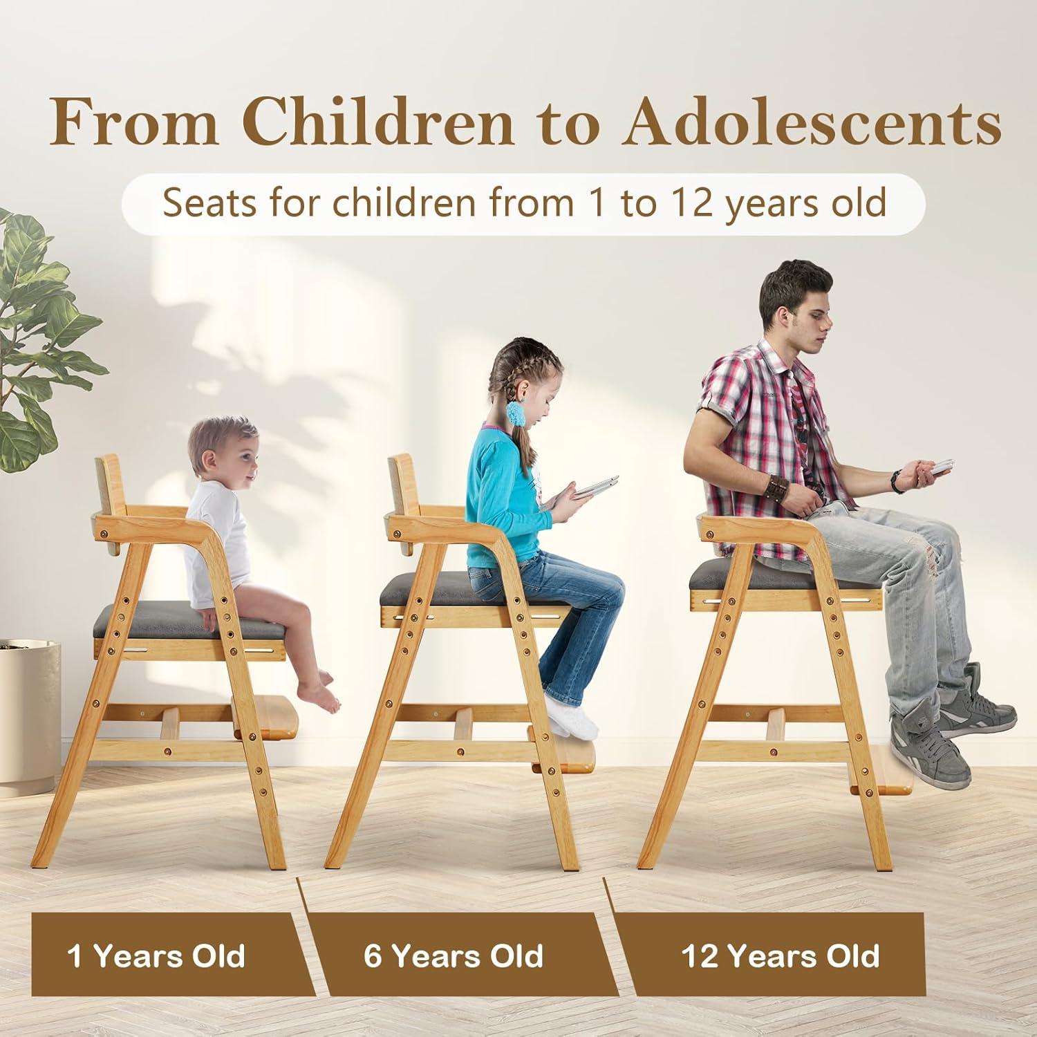 Silla Alta Ajustable ALeesing para Niños de Madera Natural