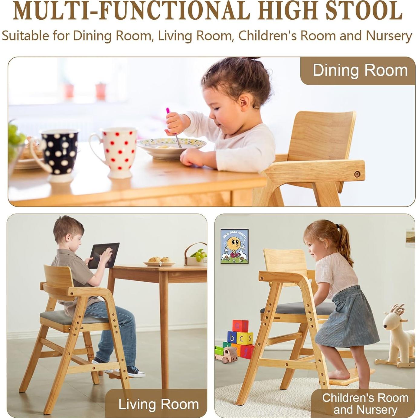 Silla Alta Ajustable ALeesing para Niños de Madera Natural