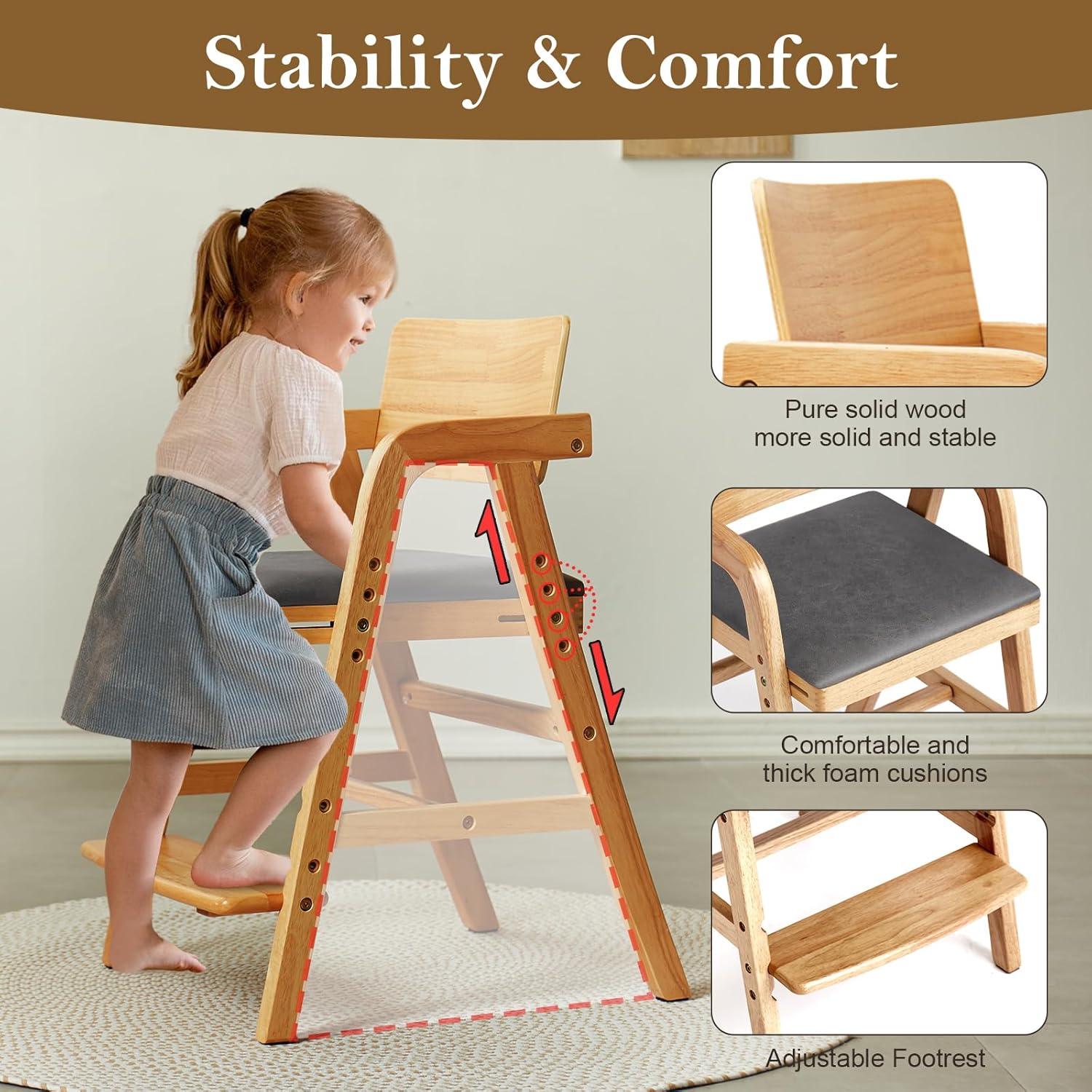 Silla Alta Ajustable ALeesing para Niños de Madera Natural